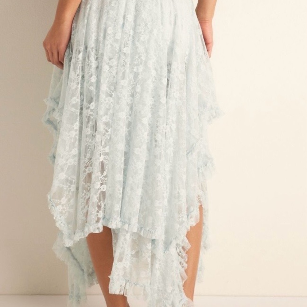 Free People  L /XL Dusty Rose Asymmetrical Lace Skirt STRETCH layering - Picture 6 of 6